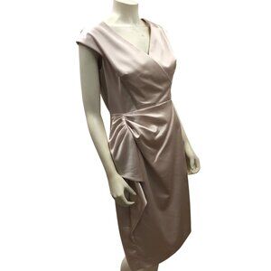 Maggy London Elegant Champagne Sleeveless Draped Satin Sheath Dress 14 NWT